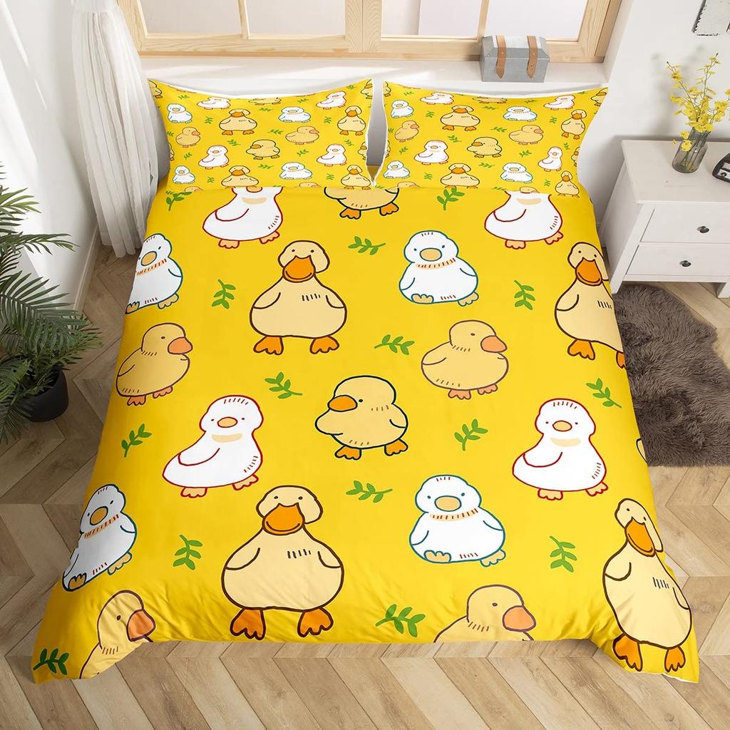 Cute Duck King Queen Duvet Cover Cartoon White Goose Bedding Set Funny Farmhouse Animal Comforter Cover Polyester Quilt Cover