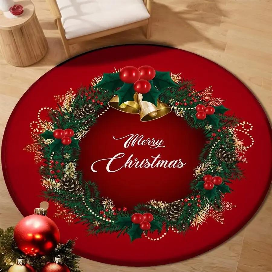 Christmas Snowflake Round Carpet for Living Room Decoration New Year Home Bedroom Large Rug Soft Non-slip Cloakroom Floor Mat