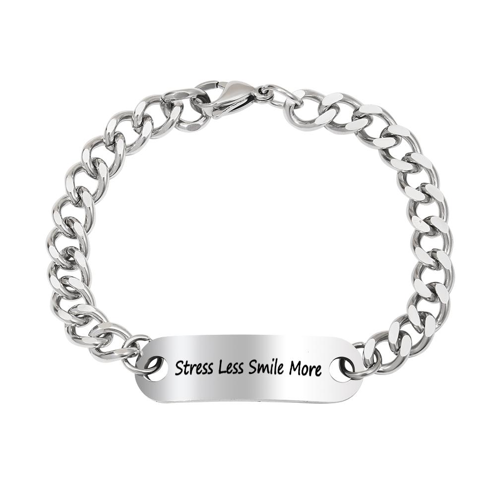 

13 Styles Women Stainless Steel Bracelet Design Blessings And Inspirational Words Chain Bangle Smile To The World For Friends 20cm