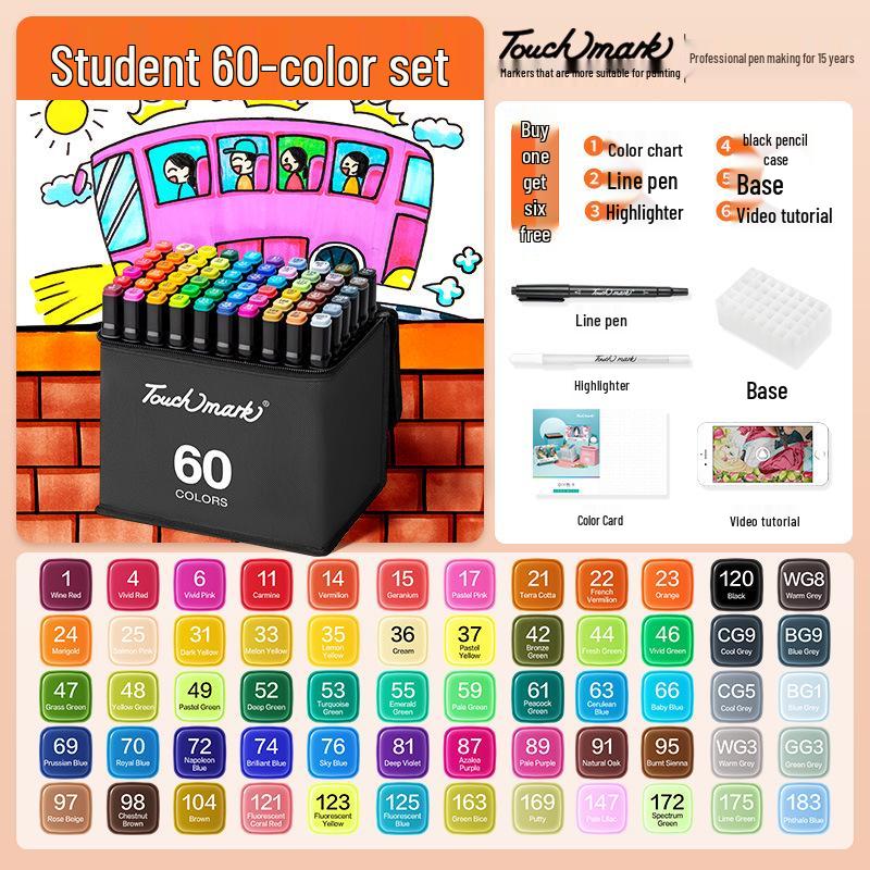 Dual-Tip Art Marker Set - 120 Colors, Hard Tip, Oil-Based for Students