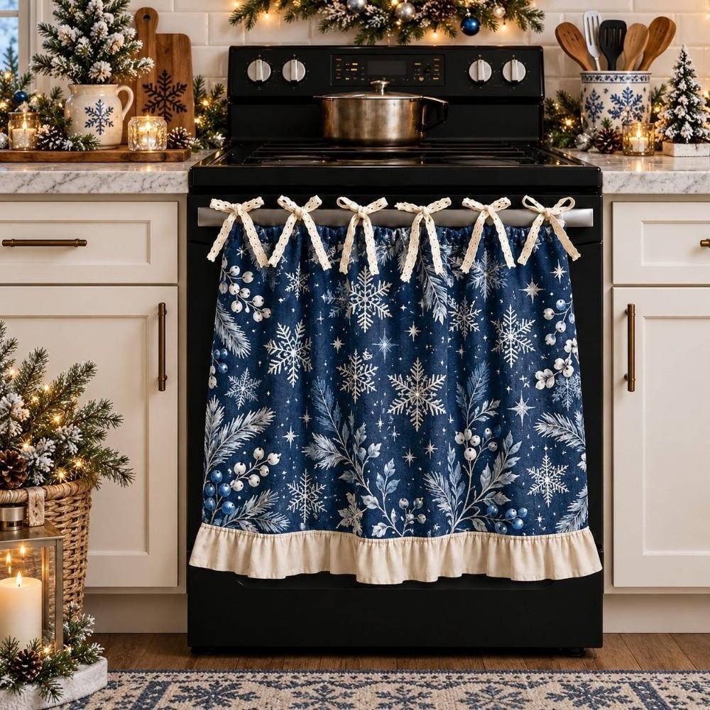 Farmhouse Christmas Cabinet Curtain Pastoral Style Kitchen Stove Cover Skirt Kitchen