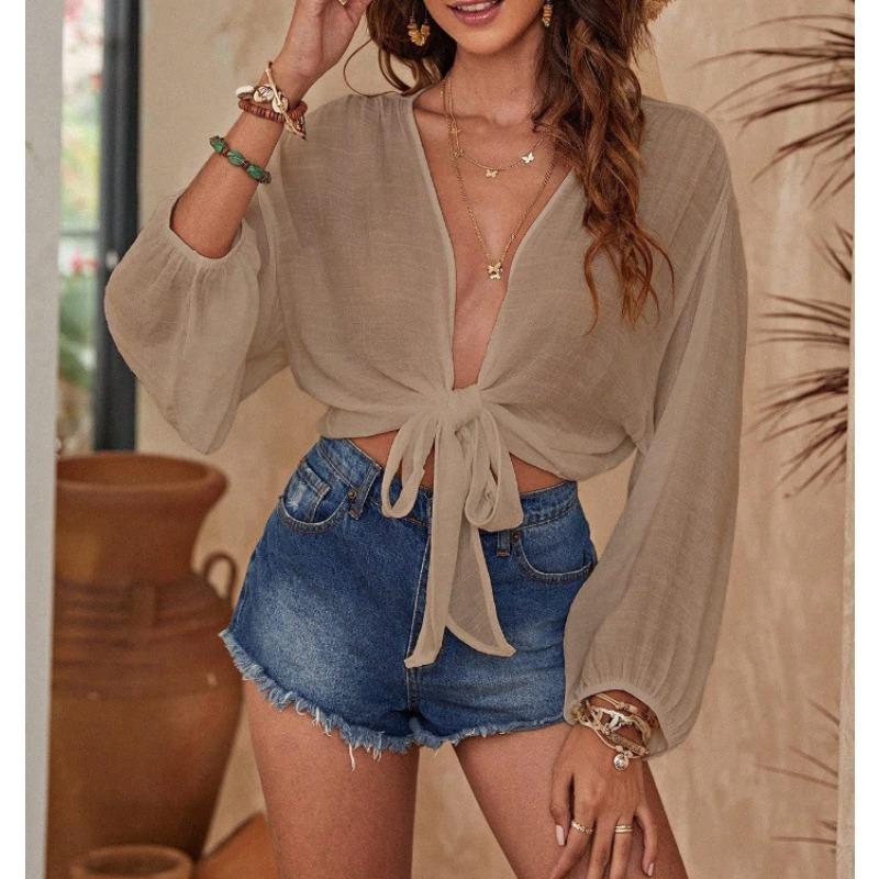 Beach Cover-up, Solid-color Bikini-style Beach Shirt