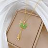 Titanium Steel, Green Butterfly Tassel Light Luxury Temperament Gorgeous Full Diamond Necklace Women'S Versatile Collarbone Chain Titanium Steel Chain