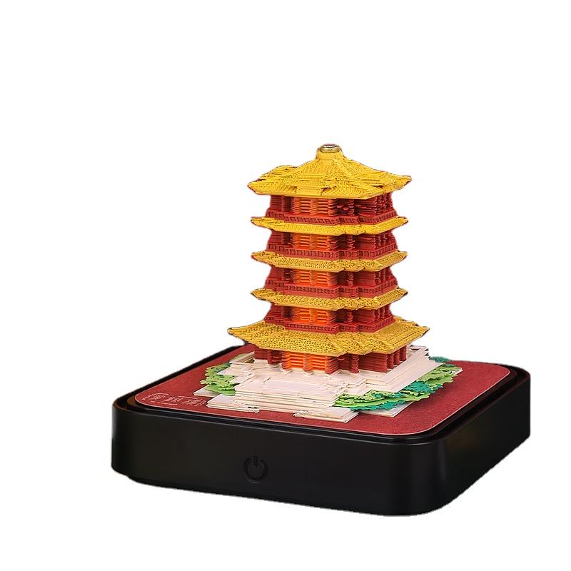 Creative Gifts Can Be Paper Carving 3D Notebook Sample Notebook Stationery of Yellow Crane Tower (Yellow,9.8*9.8*8.5cm) жёлтый