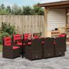 9 Piece Brown Poly Rattan Garden Dining Set with Cushions