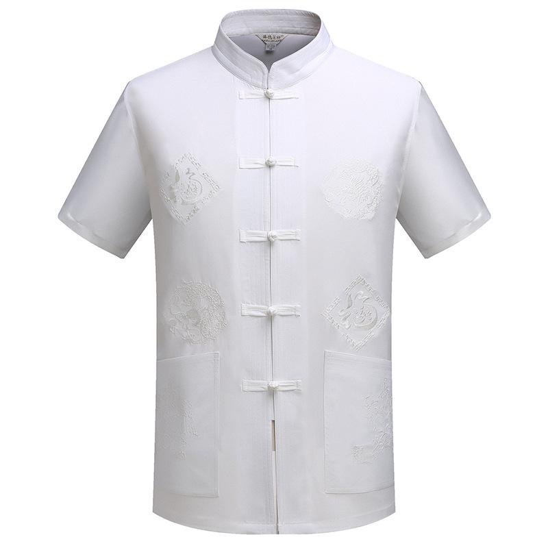 Men's Ethnic Summer Tang Suit: Short-Sleeved Stand Collar Monk Robe-Inspired Hanfu Top