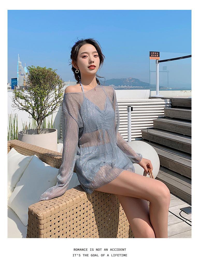 2025 Women's Three-Piece Split Swimsuit: Long-Sleeved, Sun-Protective, Sexy, Slim, Fairy-Inspired for Hot Springs.