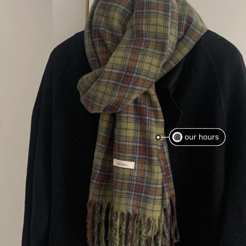 Green Plaid Scarf for Women in Autumn and Winter Retro All Match Imitation Cashmere Korean Style Warm Student Long Scarf Shawl Trendy