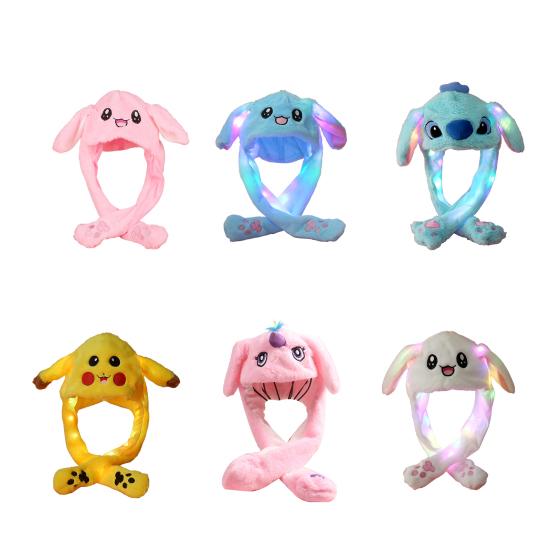 Funny Plush Rabbit Hat Cute Ear Moving Jumping Hat LED Light Up Winter Animal Cap for Women Girls Christmas Party Cosplay