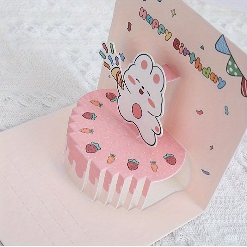 Charming 3D Pop-Up Bunny Cake Birthday Card - Adorable Rabbit & Cupcake Design with Pink Icing, Premium Paper Craft for Youngsters