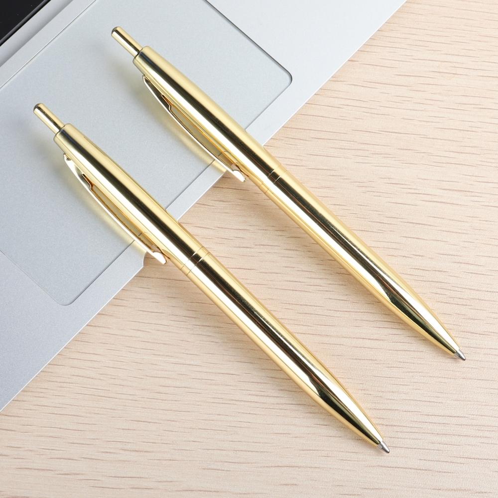 Metal Ballpoint Pen Stainless Steel Push Style 0.7mm Blue Black Ink School Stationery Supplies Color Silver Gold Pens