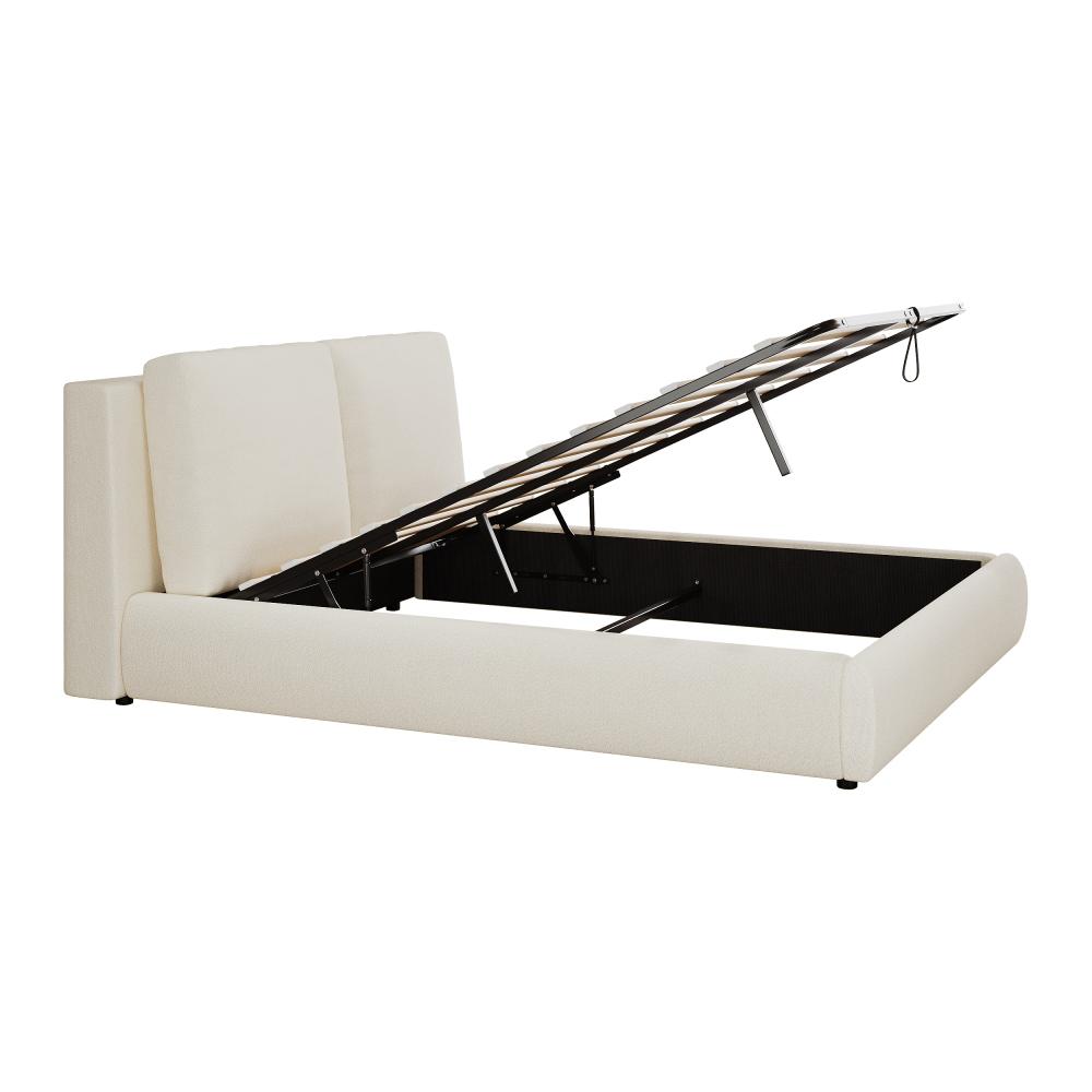 Upholstered Bed, Double Bed, 180*200cm, Hydraulic Functional Bed, Bed with Slat Grate, Headboard & Large Storage Space, Bouclé