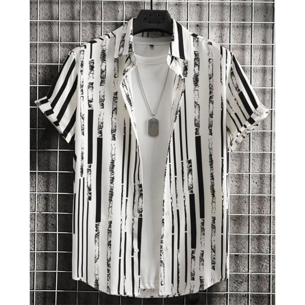 Summer Fashion 3D Print Striped Men's Shirts Button Short Sleeve Lapel Streetwear Hawaiian Blouse Shirts for Men