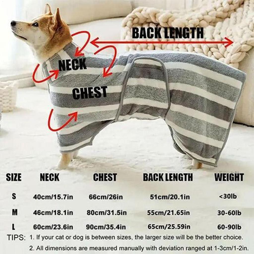 Wearable Pet Bath Towel Polyester Coral Fleece Cat Dog Bathrobe Absorbent Quick-Drying Striped Blanket Pet Washing Supplies