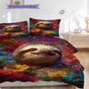 Sloth Pattern Bedding Quilt Set Quilt Cover Pillowcase Home Decoration Birthday Gift (1 * Duvet Cover + 2 * Pillowcase, Without Core)