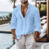 Men's Solid-Colour Cotton-Linen Blend Shirt Casual Style Long-Sleeved Business Casual Shirt