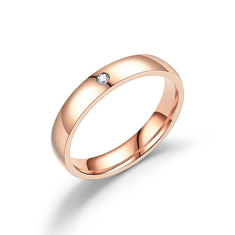 Eenvoudige Enkele Zirkonia 316L Roestvrij Staal Trouwringen Voor Vrouwen Gouden Kleur Kristal Titanium Verlovingsvingerringen Vrouwelijke Cadeaus
