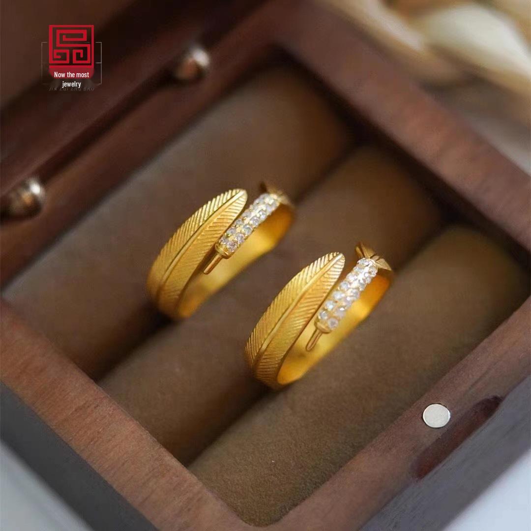 

Vietnam Gold Feather Inlaid Open Ring: Simple, Elegant Women s Luxury Jewelry