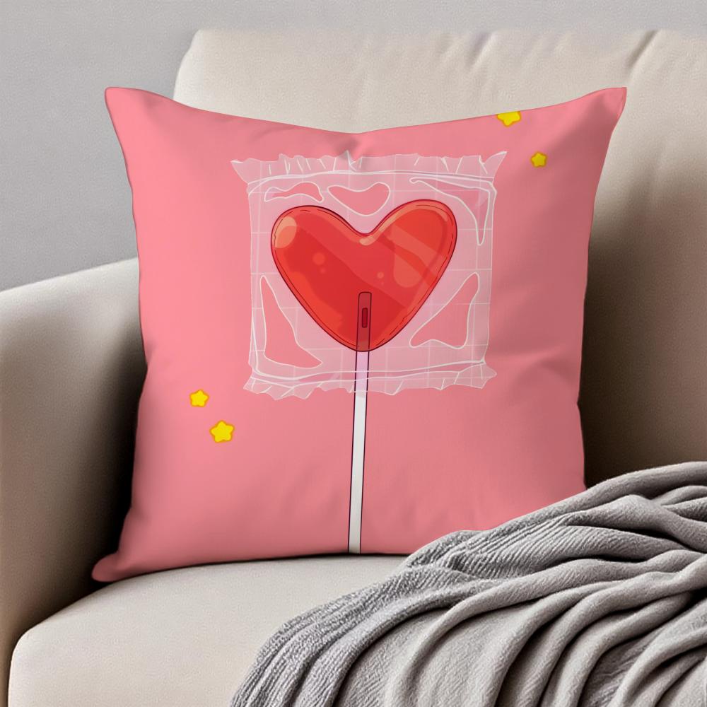 Sweet pink candy Cushion Cover Pillowcase Antidustmite Invisible Zipper Short Plush Sofa Cushion