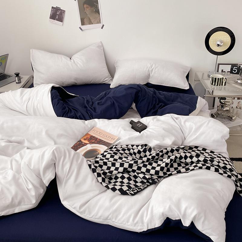 Japanese Solid Color Bed Set - Skin-Friendly, Breathable Sheets and Quilt Cover for Dormitories