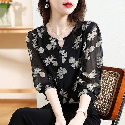 Floral Chiffon Shirt for Women In Summer Slim Fit Fashionable Temperament Versatile Top Blouses & Shirts
