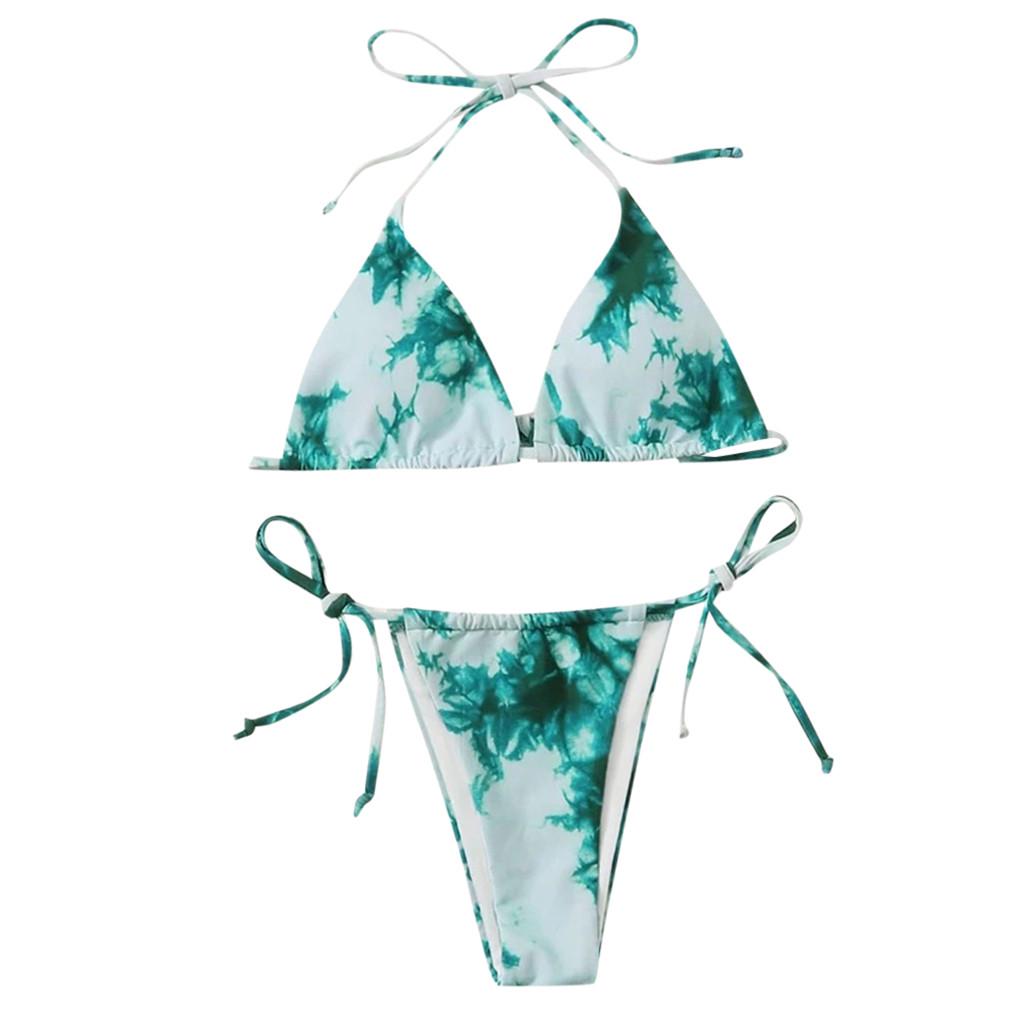 Buy Women's Sexy Tie-Dye Lace Up High Cut Leg Halter Bikini Set Two ...