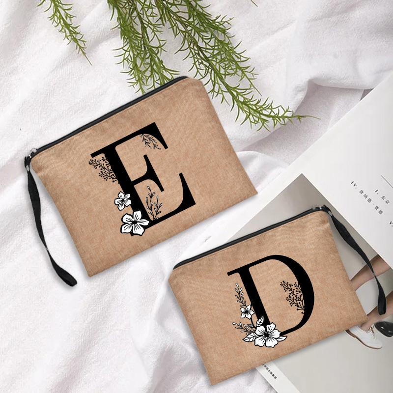 Fashion Letter Print Women Cosmetic Gift Bag Linen Zipper Pouch Travel Tote Storage Pouch Makeup Bag Classic Organizer Bag