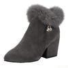 Winter New Thick Women's Cotton Boots Pointed Thick Heels Rhinestones Comfortable Simple Suede High Top Short Boots