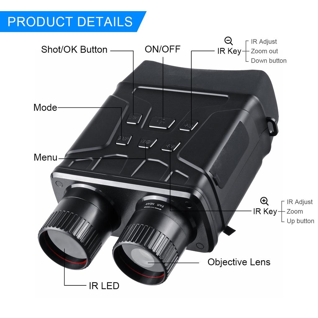 196*130*75mm 1080P binokulární digitální zařízení pro noční vidění 10megapixelový infračervený optický výkonný binokulární dalekohled 5x digitální zoom pro lov