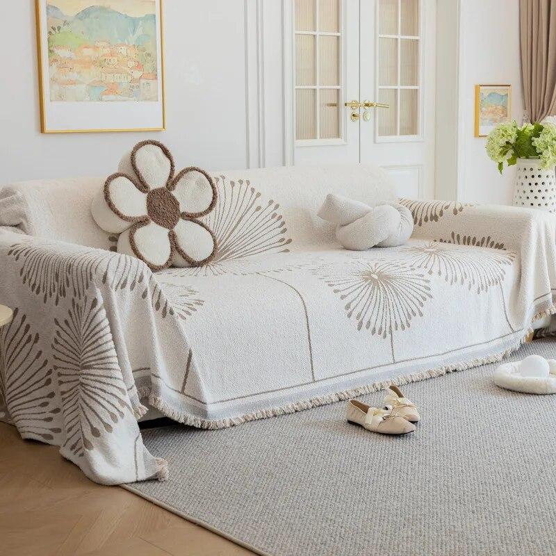Printed Chenille Sofa Cover Plush Tassel Blanket Universal Anti-Cat Scratch Couch Towel for Living Room Decor