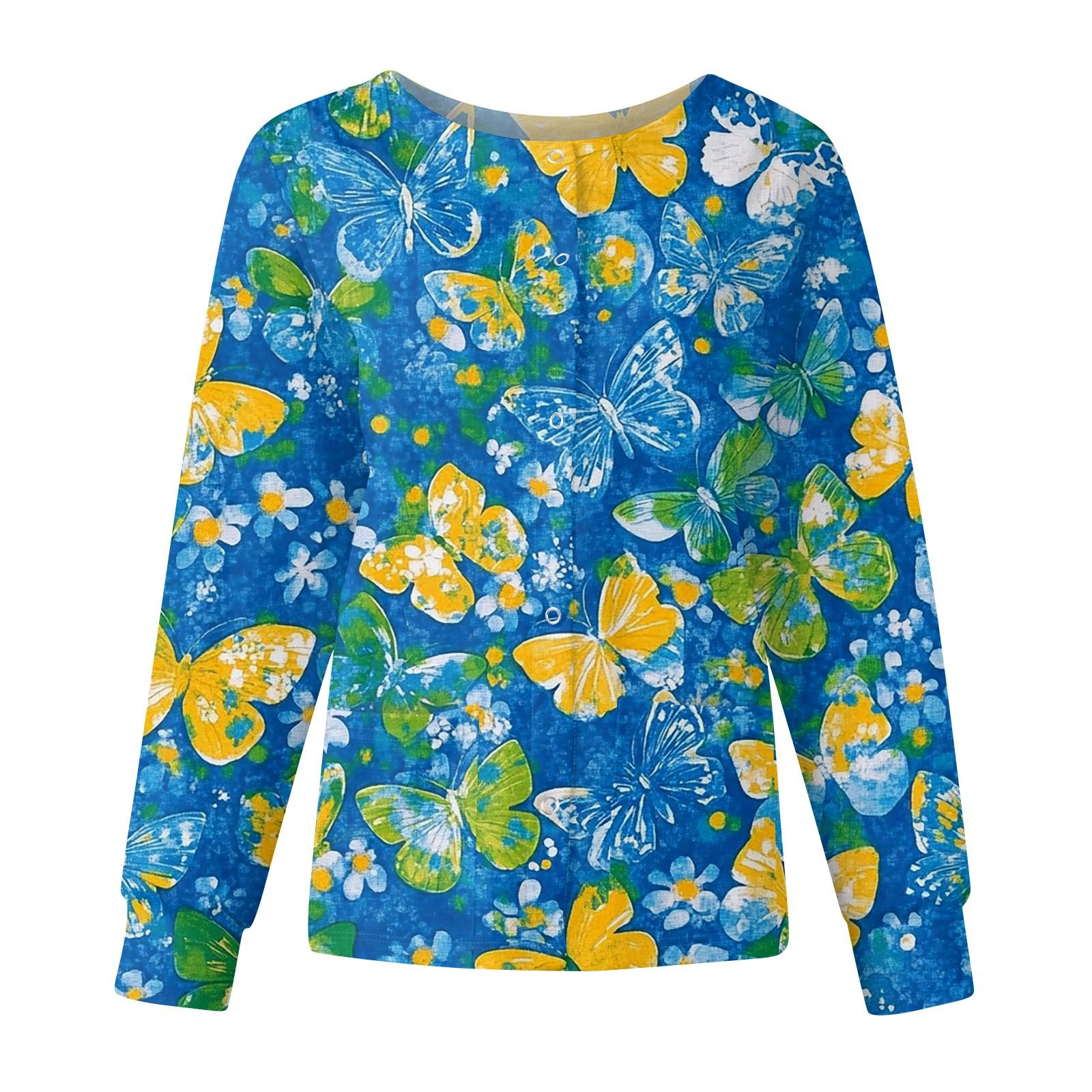 

Women s Casual Fashion Long Sleeve Standing Lapel Single Breasted Cute Animal Printed Workwear Jacket Tops L синій