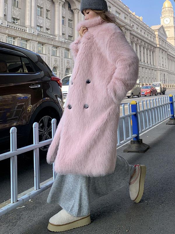 Faux Fur Coat Loose-Fit Faux Fur Jacket Women's Long-Length Coat with Oversized Collar for Fall/Winter
