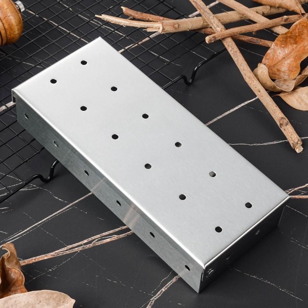 Stainless Steel BBQ Smoker Box Won't Warp Vent Grill Roast Charcoal Box Thickened Sawdust Charcoal Box Outdoor Cooking