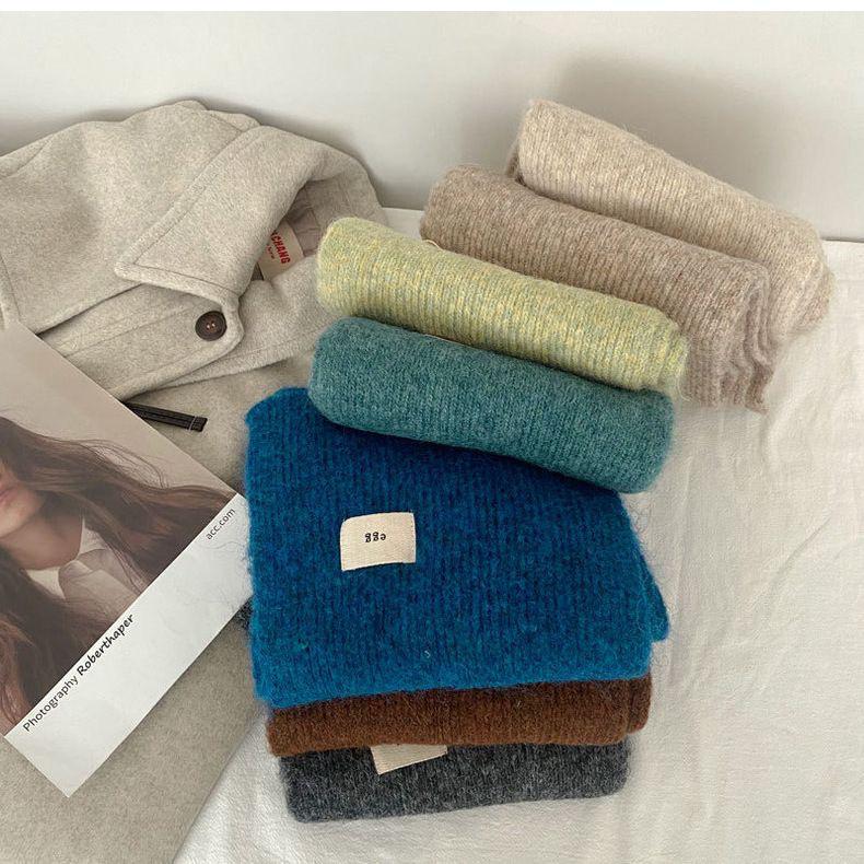 Korean Solid Color Wool Blend Scarf, Blue-Green, Unisex Autumn-Winter Neck Warmer