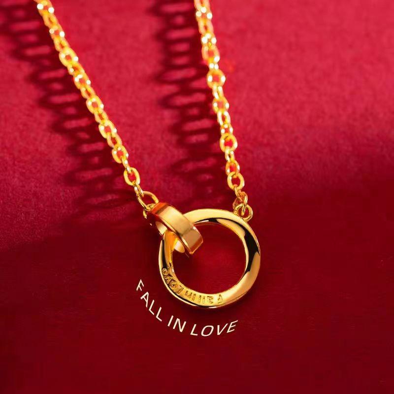 

Gold Store Möbius Interlocking Necklace - Vietnam Sand Gold Imitation, Women s Light Luxury Clavicle Chain