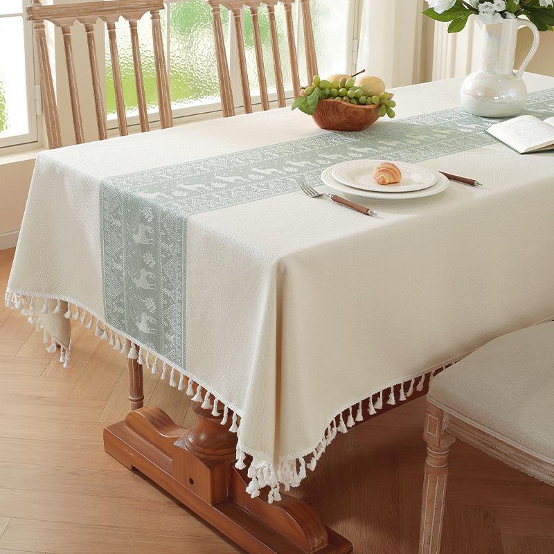Nordic Light Luxury Tablecloth Imitation Cotton And Linen Fringed Long Dining Table Cloth Coffee Table Christmas Dust Tablecloth Mat