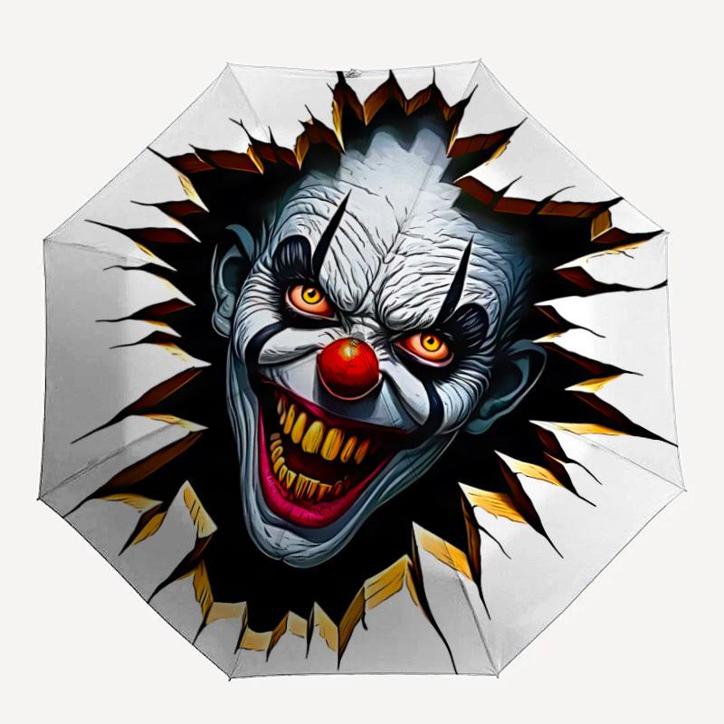 

1pc Horror Clown Face Automatic Opening/closing umbrella, Compact Travel Umbrella - - Festive Accessory, Sturdy Ribs yy250807105
