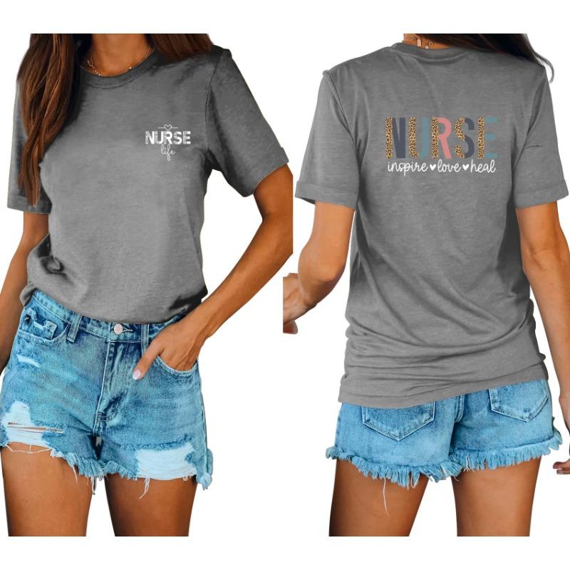 Lässige und modische Damen-T-Shirts mit Krankenschwester-Print, locker, mit Rundhalsausschnitt und kurzen Ärmeln