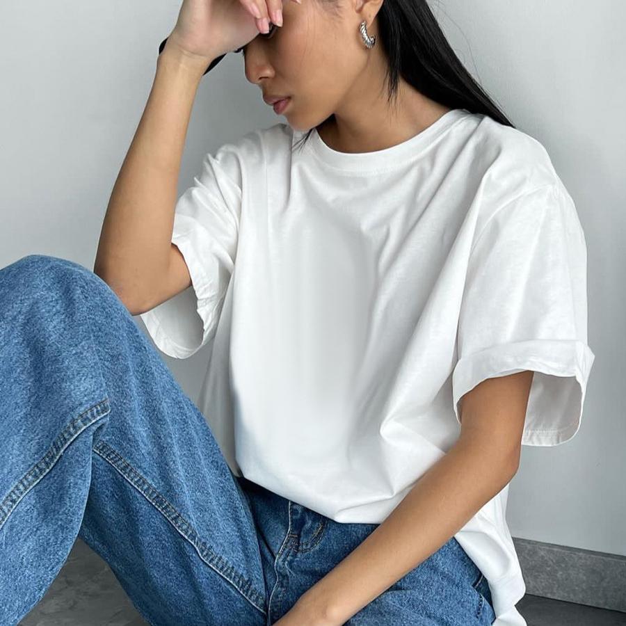 Women's Oversized Short Sleeve T-Shirts Basic Crewneck Tee Summer Breathable Loose Fit Casual Workout Solid Color Cotton Pullover Tops for Women