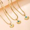 Golden Fan-Shaped Turquoise Stainless Steel Necklace - European & American Retro High-End Jewelry