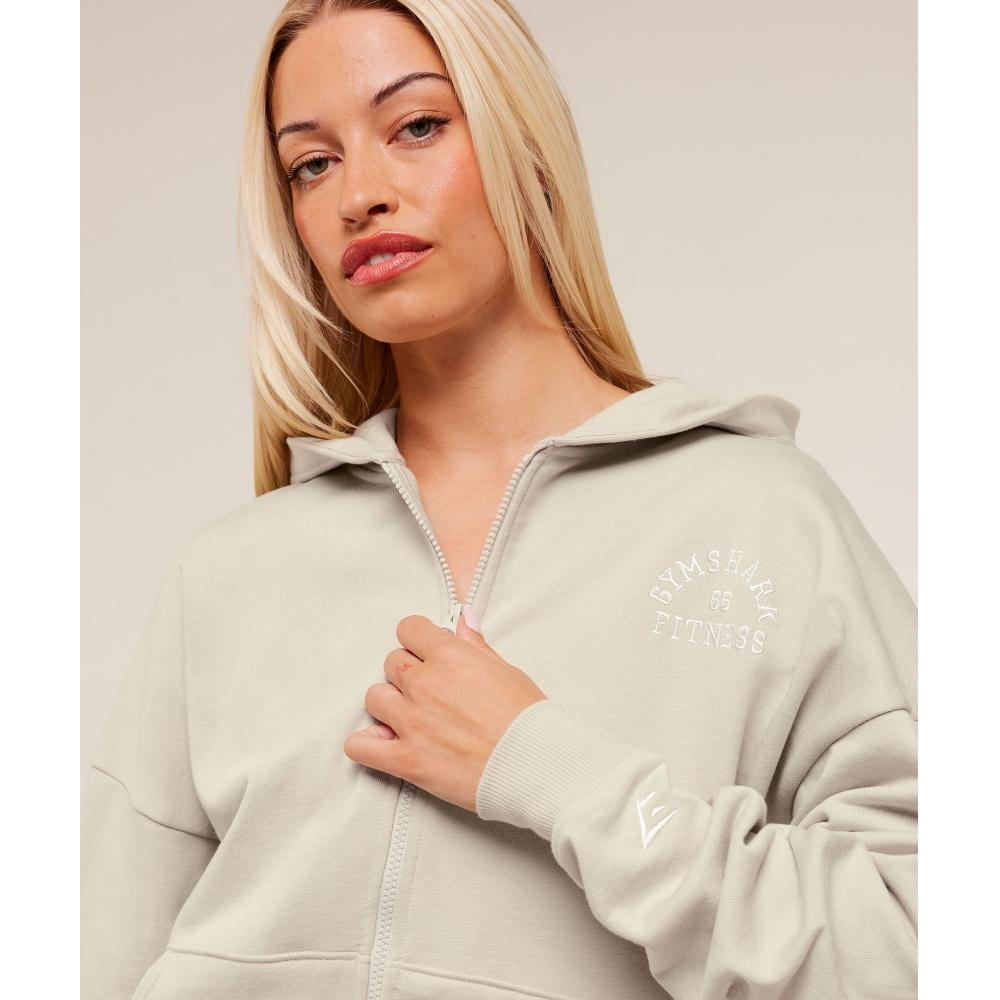 Gymshark Fitness Embroidered Graphic Zip Up Hoodie Pebble Grey B4c8v Gb7p