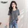 Sishe Women's 2025 Summer Rhinestone Slim Fit Round Neck T-shirt