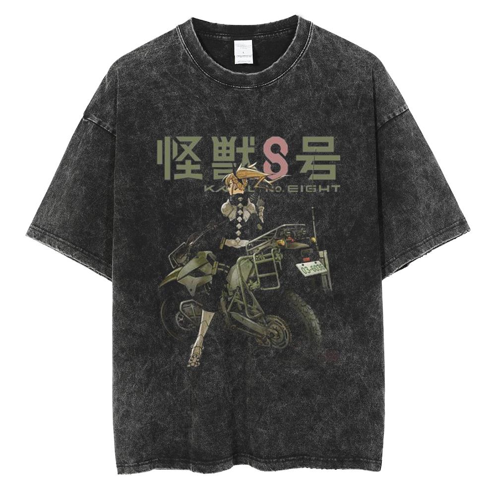 Japan Anime Kaiju No. 8 Cool Print T Shirt Men Women Vintage Washed Cotton Tshirts Oversized T-shirt Harajuku Male Y2k Tee