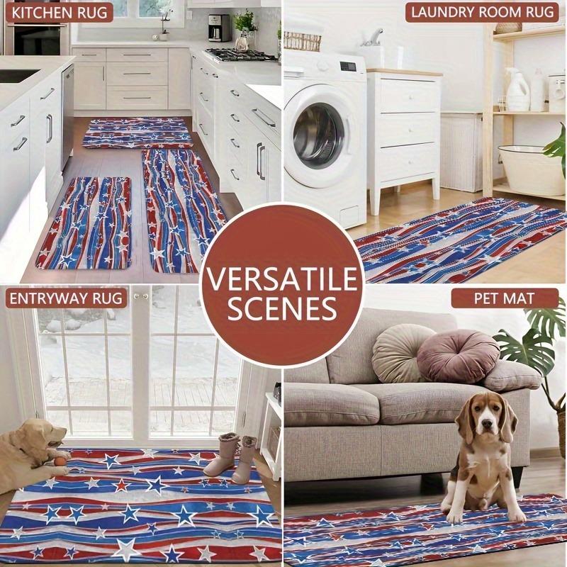 1PC Star&Stripes Pattern Kitchen Rug Non-Slip Door Mat Pop Design Bathroom Rug Bath Mat Carpet for Home Sink Laundry Ecoreeree