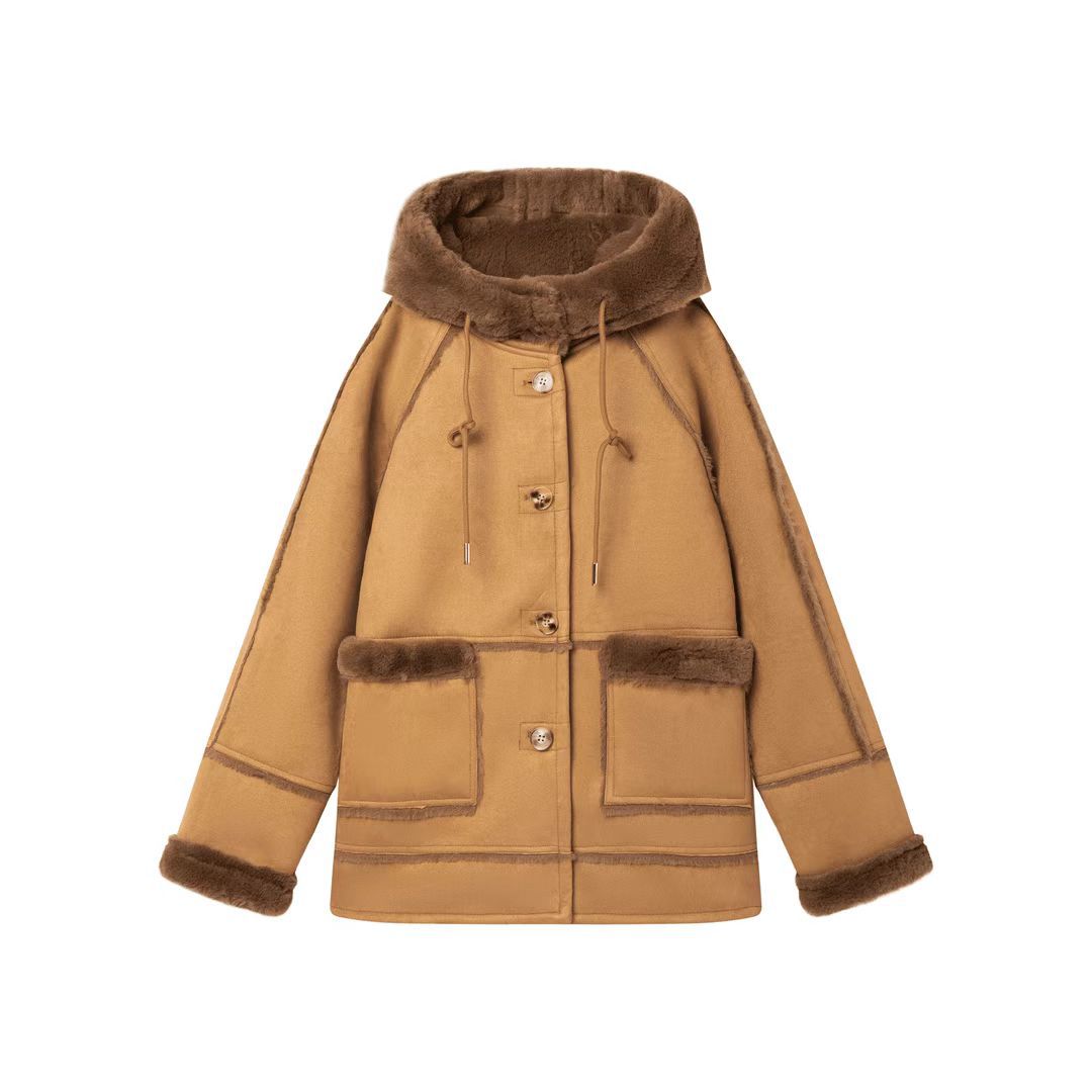 

Женское замшевое пальто из овечьей шерсти Женское пальто с капюшоном из искусственного меха Женское пальто средней длины Свободное и толстое XL