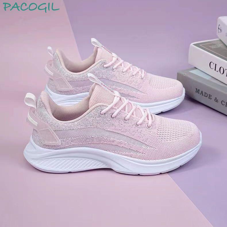 Sports and leisure shoes running fitness light and soft dancing shoes flat mesh breathable flying woven tide shoes