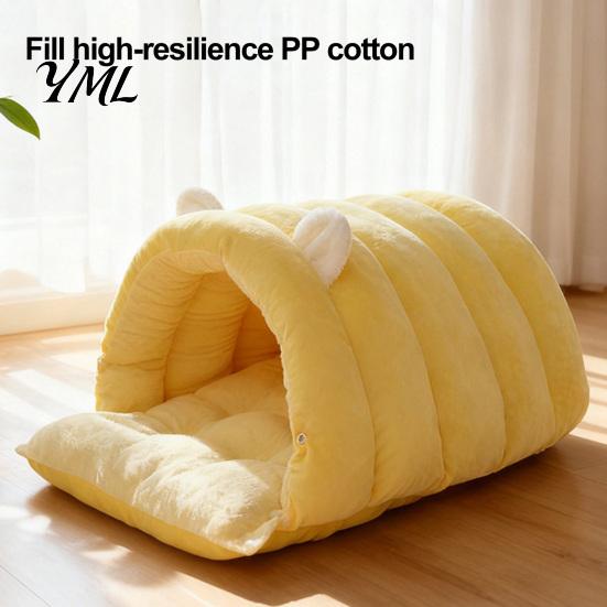 Resilient PP Cotton Cat House Cave Bed, Warm Semi Enclosed Hideaway, Winter Sleeping Easy Care Washable Pet Bag with Snap Buttons, Cozy Calming