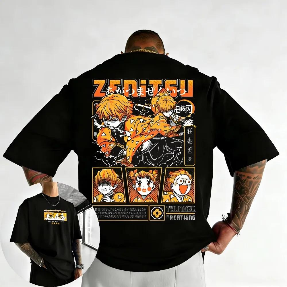 

Demon Slayer Zenitsu Agatsuma Thunder Breathing Manga Dual-Sided Oversized T-Shirt Japanese Anime Harajuku Streetwear Unisex Casual White T-shirt 4XL