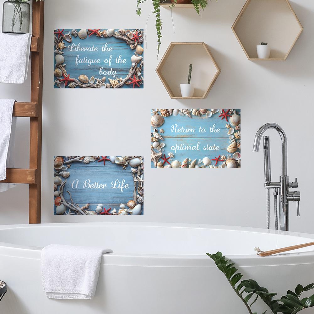 English Slogan Shell Starfish Bathroom Home Wall Beautification Stickers