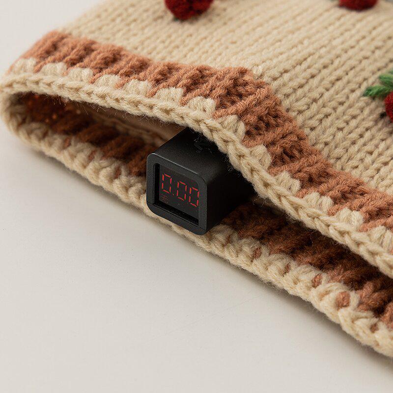 Koreańska Ręcznie Robiona Czapka Beanie z Wiązaniem Wiśniowa: Ciepła dzianinowa czapka wełniana z ochroną uszu dla małych dziewczynek